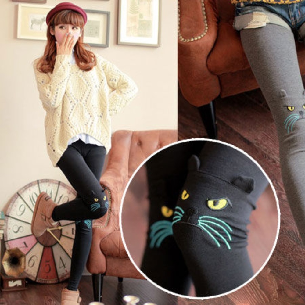 Cat Accent Grey Silver Stretchy Leggings - Picture 2 of 5